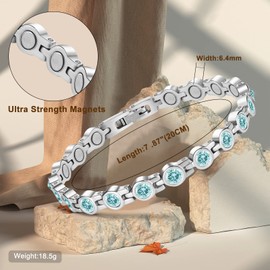 JEROOT Magnetic Bracelet Made of Titanium Steel for Women, Stainless Steel Bracelet Magnetic 5 mm Blue Cubic Zirconia Magnetic Bracelet with Strong Magnets for Women, Energetix Magnetic Jewellery 3500