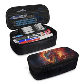 AQYAPTOIY Cool Dragon Boys Pencil Case Large Capacity,Black Pencil Pouch for Kids Portable Pencil Organizer for Children Girls Aesthetic Pencil Bag with Double Zipper Pencil Box Make Up Bag