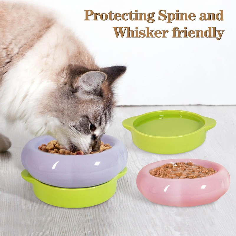 UEUEAHA Ceramic Cat Food Bowl Set of 2,Flower Anti Whisker