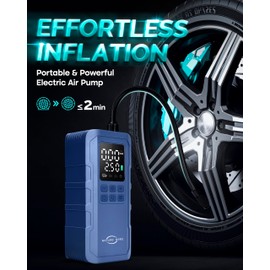 Nature Hero Tire Inflator Portable Air Compressor,150 PSI car tire air pump portable with Digital LCD Pressure Gauge,Electric Air Pump for Motorcycle Tires,Bicycle Tires and Balls,Blue