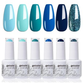 Arte Clavo 8ml Gel Nail Polish Kit Spring Summer Colors- 6 Colors Ice Blue Bright Blue Gel Polish Set Dark Blue Navy Blue Sparkle Soak Off UV DIY Manicure Gift for Her Women S620…