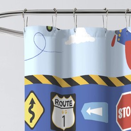 Dream Factory Kids Fabric Shower Curtain for Bathroom, 72W x 72L, Blue Red Trains and Trucks