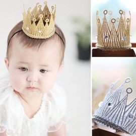 akindou Birthday Hat, Crown Hair Band, Hair Ornament, Gold and Silver, Set of 2, Size Adjuster, Elastic Chin Strap, For Birthdays, Commemorative Photography