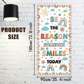 arricraft Boho Rainbow Classroom Door Cover, Be The Reason Someone Smiles Today Welcome Theme Banner Colorful Polyester Door Backdrops for Kindergarten Middle Preschool School Classroom Decoration