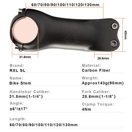 Mountain Bike Stem RXL SL Bicycle Handlebar Stem Carbon Stems Carbon Road Bike Stem Bicycle Stem road bike Black 3K Glossy 6 Degree 31.8x100mm Road Bike Stem 100mm