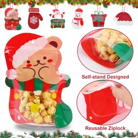 SEPGLITTER Christmas Gift Bags, 36 Pcs Christmas Candy Bags with Ziplock Cute Special-Shaped Goodie Bags Christmas Treat Bags and Hanging Rope(6 Styles)