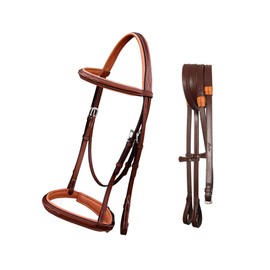 Exion English Hunter Bridle for Horses- Designer Stitched Browband & Hunter Noseband with Rubber Reins | Hunter Bridle for Horses