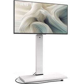 FITUEYES Floor Swivel TV Stand with Power Outlet for 32-65 Inch TVs, Floor TV Stand with Mount Height Adjustable with Iron Base, Hold Up to 88lbs, Space Saving for Bedroom, Living Room