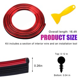 Yourkar Car Interior Trim Strips, 16.4ft Auto Decoration Styling Door Dashboard, DIY Vehicle Interior Filler Insert Flexible Strip with Installing Tool, Univeral Car Accessories (Red)