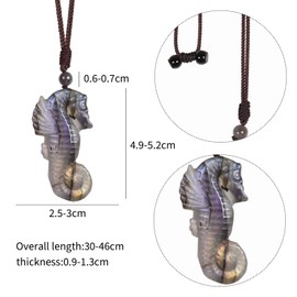 Nupuyai Sea Horse Labradorite Crystal Stone Necklace for Women Men, Natural Carved Stone Pendant with Adjustable Rope