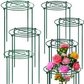 TCBWFY 8 Sets Peony Support Cage, 12" Dia x 24" High, Heavy Duty Metal Plant Support, Grow Through Hoops Grids, 4mm Legs, Green, Round