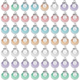 RP Remarkable Power, 60 Pack Enamel Clam Shell Charms Clam Shell Charm Pendants with Acrylic Pearl Beads for Bracelets Earrings Jewelry Making DIY Crafts