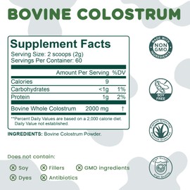 MICYDELAS Bovine Colostrum Supplement Powder 50% IgG Premium Bovine Colostrum for Gut Health Support, Immune Support, Muscle Recovery & Overall Wellness, Grass Fed, Non-GMO, Unflavored, 60 Servings