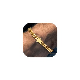 Richsteel Bracelet Hand Chain Cuban Jewellery for Men Boys Reinforced Version Toggle Clasp 5 mm 7 mm 9 mm 12 mm Wide Chain Bracelet with Gift Box, M, Stainless Steel