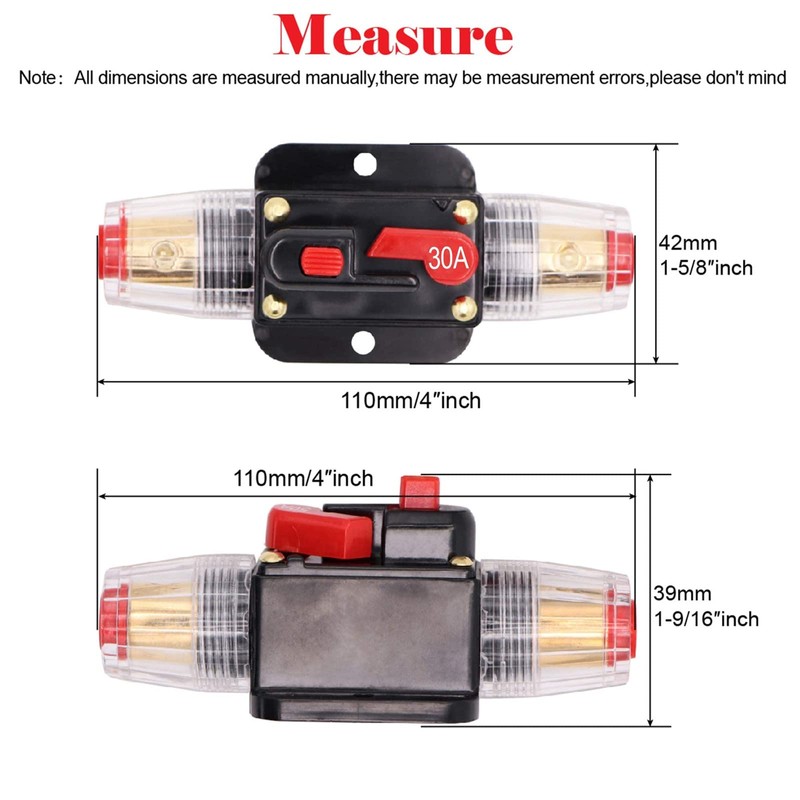 12V 30A Circuit Breaker Reset Fuse PowMr Reset,Audio Inline Fuse