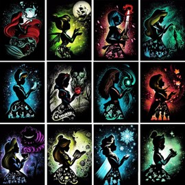 12 Pieces Princess Square Diamond Painting, Square Diamond Art Kits for Adults, Square Drill Diamond Painting, Gemstone Art Painting Kit, DIY Full Rhinestone 5D Diamond Painting Kits (11.8x15.7) inch