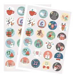 KESOTE 2 Sheets Advent Calendar Number Stickers 1-24 Cute Christmas Calendar Stickers for Crafting Christmas DIY Labels