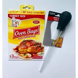 Turkey Baking Accessories 3-6-24lbs Bird Oven Bags 1 Baster (bundle with KC basting brush)
