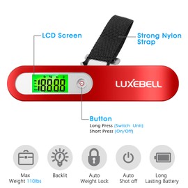 Digital Luggage Scale Gift for Traveler Suitcase Handheld Weight Scale 110lbs Red