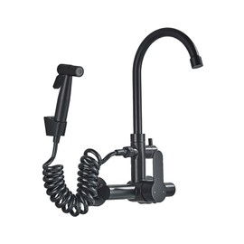 QQAMOGNNK Black Two Mode Kitchen Faucet 304 Steel 360 Rotation with Handheld Shower Hot&Cold Mixer Kitchen Sink Tap Crane Shower Faucet (Color : Matte Black)