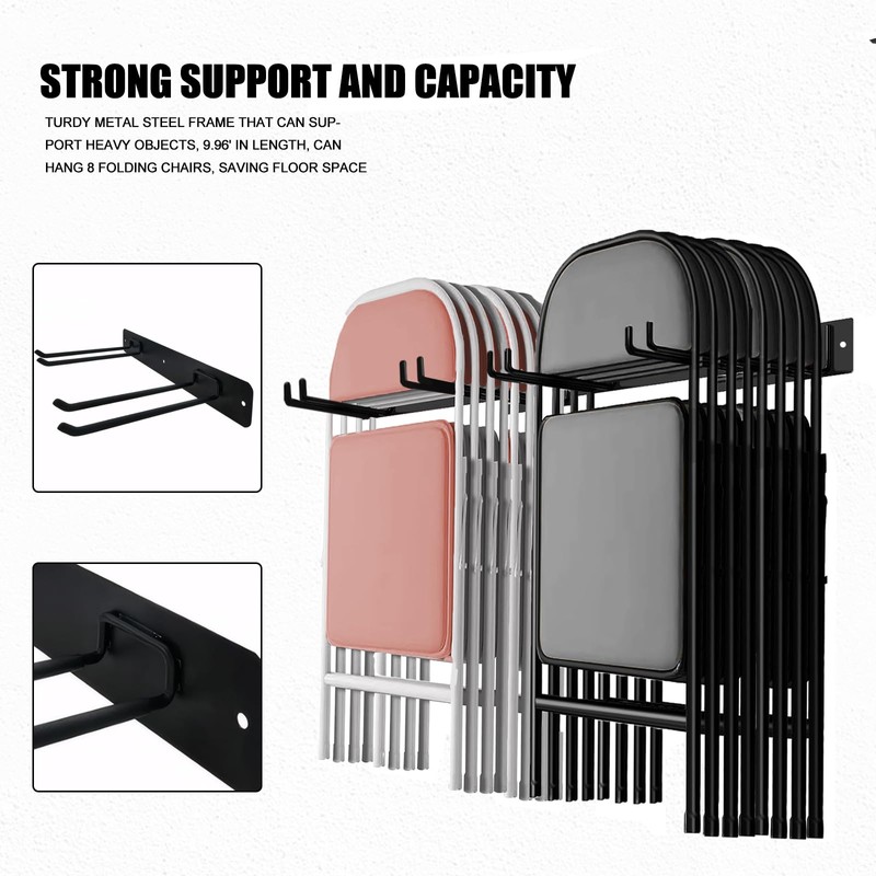 2Pack Folding Chair Storage Rack, Chair Hangers for Garage Wall,