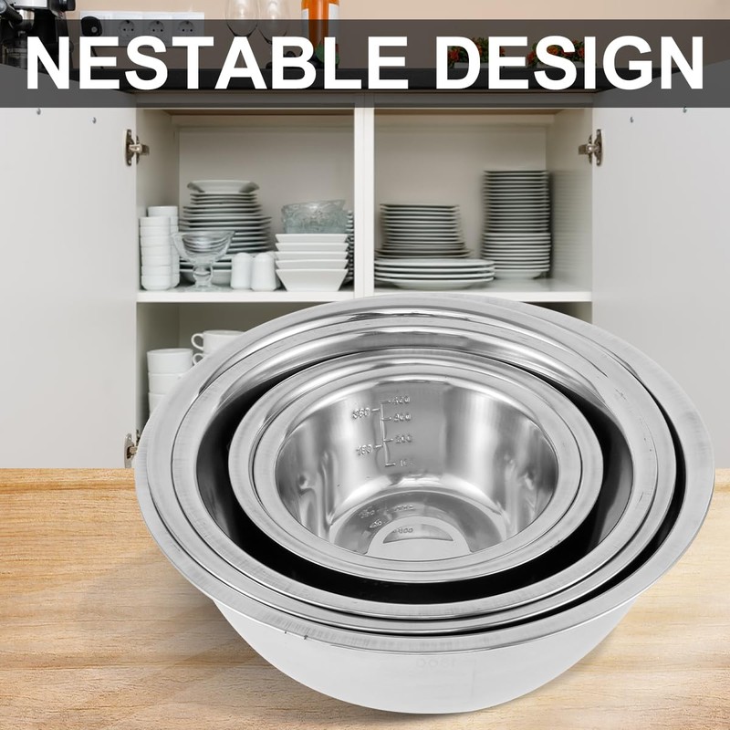 5Pcs Mixing Bowls Stainless Steel 5 Sizes Baking Bowls Mixing