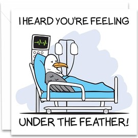 Funny Get Well Soon Card - Recyclable Square 15 x 15cm Greeting Card With Envelope - Witty Get Well Card Wishing Speedy Recovery From Illness Operation Injury, Thinking Of You Card
