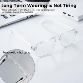 Yeabomy Smart Glasses for Women Men, Anti-Blue Light UV Protection, Voice Control Smart Glasses with Built-in Mic & Speakers, Smart Audio Eyewear for Gaming Meeting (White Frame)