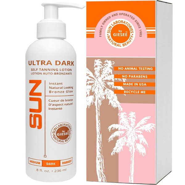 Sun Laboratories Ultra Dark Tinted Self Tanning Lotion with Instant Bronze for Body and Face - Sunless Tan Golden Glow - Loving Our Best Ultra Dark Tanner