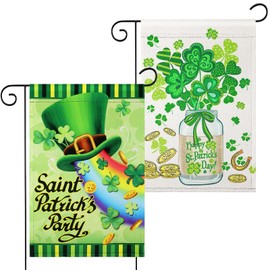 SEPGLITTER St. Patrick's Day Garden Flags,12x18 Inch St Patrick's Flag with Shamrock and Gold Design Double Sided Pattern