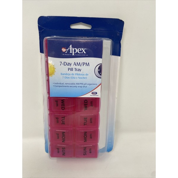 Apex 7-Day AM/PM Pill Tray Organizer PINK NEW