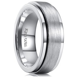King Will Spinner Ring for Stress & Anxiety Relief - 8mm Silver Stainless Steel Fidget Ring for Adults | Unisex Comfort Fit Cross Sand Band, Sensory Focus Ring for Men & Women Z (12.5)