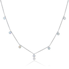 Barzel 18K White Gold Plated Created Fire Opal Necklace In 18 Inches with 2 Inches Extension (White Gold)