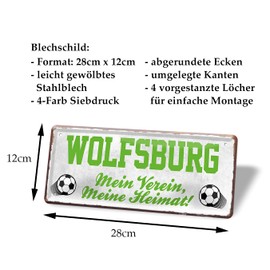 Wolfsburg Fan Tin Sign - Retro Football Sign - Decorative Fan Item for Living Room Children's Room Workshop - Beautiful Gift Idea for Large and Small Wolfsburg Football Fans - 28 x 12 cm