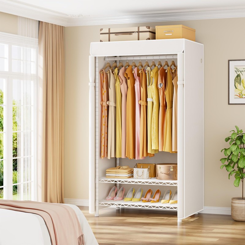 ULIFHOME H5C Clothes Rack with Cover, Portable Closet for Hanging