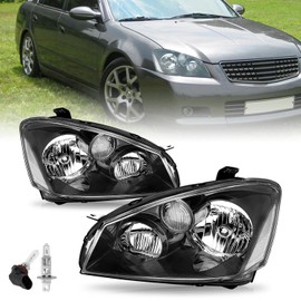 SOCKIR Headlight Assembly Pair Compatible with 2005-2006 Altima 4 - Door Sedan Halogen Black Headlamp with Clear Reflector Driver and Passenger Side Bulbs Included