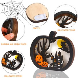 LOKIPA Halloween Wooden Decoration, Light Autumn Table Decoration for Halloween Thanksgiving Harvest Fall Autumn