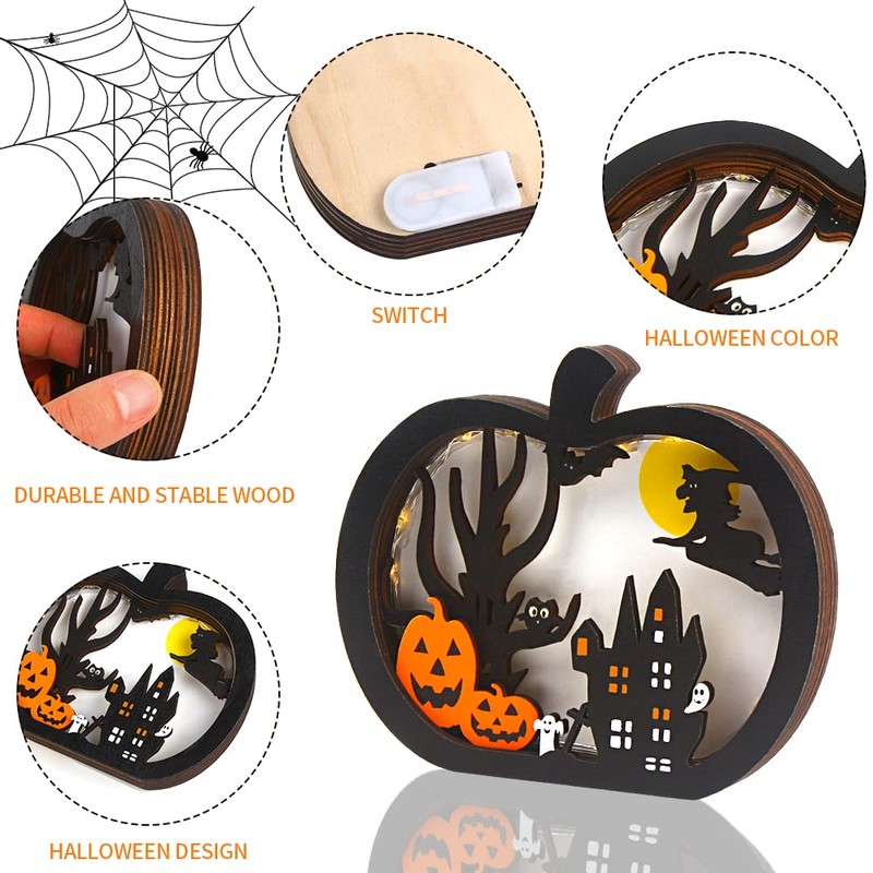LOKIPA Halloween Wooden Decoration, Light Autumn Table Decoration for Halloween
