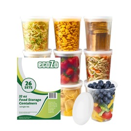 ecoZo 32 oz. Food Storage Containers with Lids [26 Sets] - Soup, Slime, Ice Cream, Freezer Meal Prep Containers | Microwave/Freezer/Dishwasher Safe | BPA Free | Leak-Proof