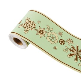 sourcing map Wall Paper Border Self Stick Wall Covering PVC Floor Borders for Kitchen Bathroom Bedroom Wall Decor Paper, Peach Flower Pattern Green Brown, 3.94 Inch by 32.8 feet
