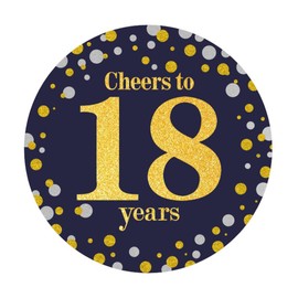 Black and Gold Cheers to 18 Years Sticker Labels - 18th Birthday Party Favor Stickers - 2 in - 50 Count