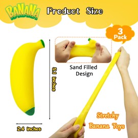 3 Pack Stretchy Banana Sensory Toy,Stress Relief Fidget Banana Toys for Kids and Adults,Sand Filled Stress Gift,Banana Party Supply