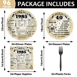 CHUNNIN 96Pcs Back in 1995 Birthday Plates and Napkins 30th Party Decorations Vintage 30 Year Old Party Dessert Plates 1995 Tableware for 24 Guests 30th Theme Men Women Birthday Supplies