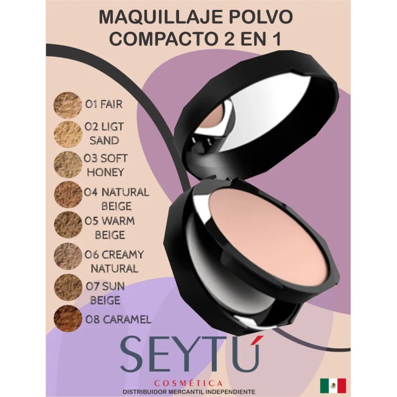 Seytu Maquillaje Polvo Compacto 2 En 1 A Prueba De