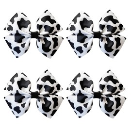 Cow Print Hair Bow Clips for Baby Girls Women Cowgirl Moo Cow Bowknot for Toddlers Children Birthday Party Outfit Decor Gift Pack of 4