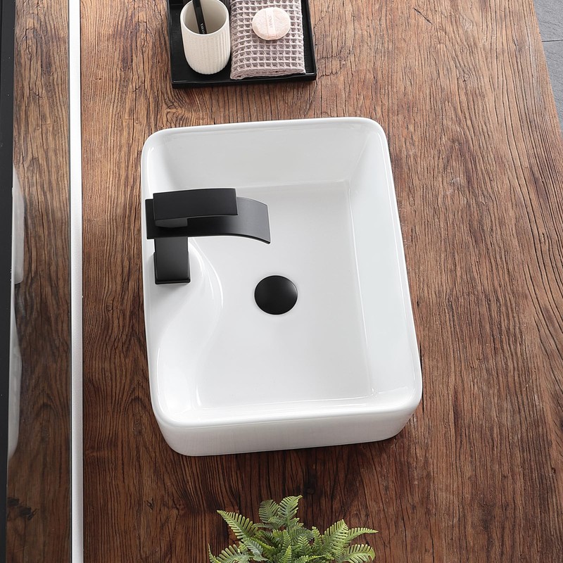 KDKSC Bathroom Vessel Sink 19"x15" Rectangular White Bathroom Sink with