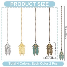 HOBBIESAY 4 Colors 8Pcs Cicada Ceiling Fan Pull Chain 37.5cm Decorative Fan Pull Chain Pendant Extension Ceiling Fan Danglers Ornaments for Light Lamp Home Decoration