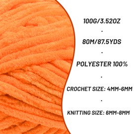 3 Pack Chunky Chenille Yarn for Crocheting, Baby Yarn for Crocheting Soft Blanket, 262.4 yds /10.5 oz Crochet Yarn, Bulky 5 Amigurumi Yarns, Fluffy Velvet Yarns for Knitting Crafts (3 Orange)