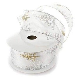 Ribbon Traditions Glitter Christmas Trees Wired Ribbon 2 1/2" by 25 Yards - Silver Gold