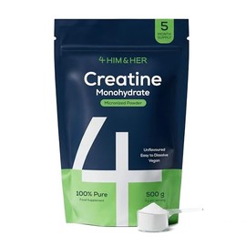 Creatine Monohydrate Powder 500g, 5 Month Supply, UK Made – No Taste, Mix Easily – Vegan Supplements for Men & Women – Pure, Unflavoured, Micronized, 200 Mesh, Gluten-Free – 147 Servings – 4 HIM & HER